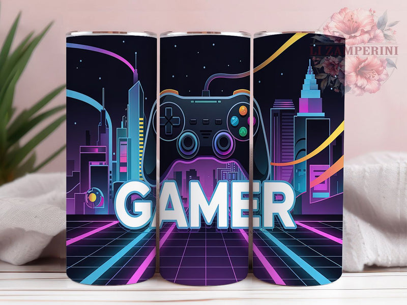 Gamer Neon Controller 20oz Tumbler Wrap, Neon Game Controller Cup, 20oz Sublimation Wrap, Video Game Gift, Retro Gaming Design, LED Glow Tumbler, Esports Drinkware Sublimation Li Zamperini 