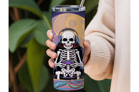 Gamer Skeleton Space 20oz Tumbler Wrap Sublimation DesignSVG 
