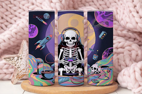 Gamer Skeleton Space 20oz Tumbler Wrap Sublimation DesignSVG 