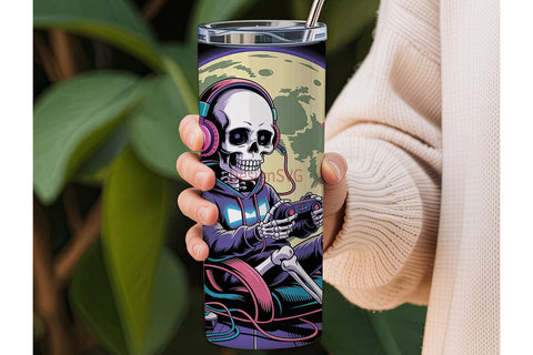 Gamer Skeleton Space 20oz Tumbler Wrap Sublimation DesignSVG 