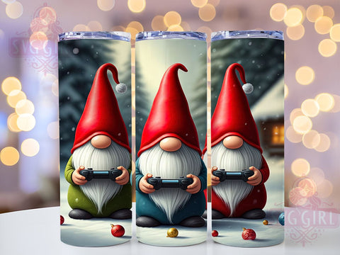 Gamer Tumbler, Christmas Gnome, 20oz PNG, Gaming Design, Holiday Drinkware, Elf Theme, Sublimation Art Sublimation SvggirlplusArt 