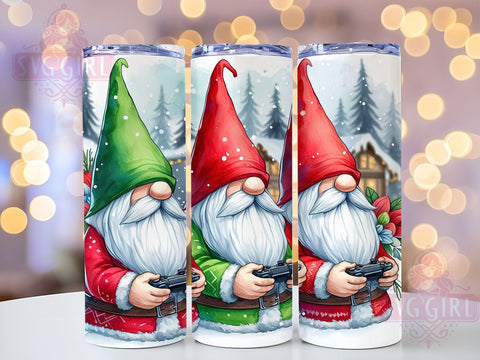 Gamer Tumbler, Christmas Gnome, 20oz PNG, Gaming Design, Holiday Drinkware, Elf Theme, Sublimation Art Sublimation SvggirlplusArt 