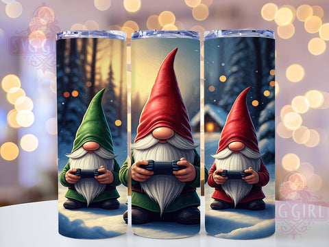 Gamer Tumbler, Christmas Gnome, 20oz PNG, Gaming Design, Holiday Drinkware, Elf Theme, Sublimation Art Sublimation SvggirlplusArt 