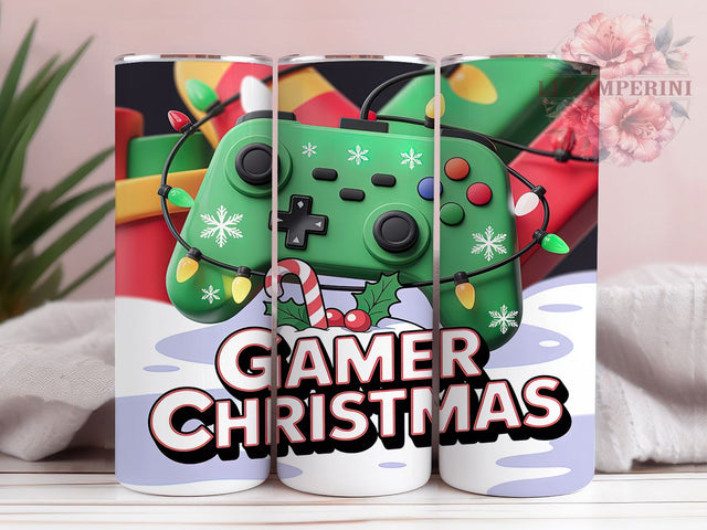 Gamer Video Game Christmas Tumbler, Video Game Holiday Wrap, Festive Gaming Sublimation, Christmas Gamer Cup, 20Oz Skinny Tumbler Wrap, Holiday Controller Mug, Pixel Christmas Design Sublimation Li Zamperini 