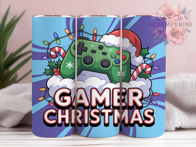 Gamer Video Game Christmas Tumbler, Video Game Holiday Wrap, Festive Gaming Sublimation, Christmas Gamer Cup, 20Oz Skinny Tumbler Wrap, Holiday Controller Mug, Pixel Christmas Design Sublimation Li Zamperini 