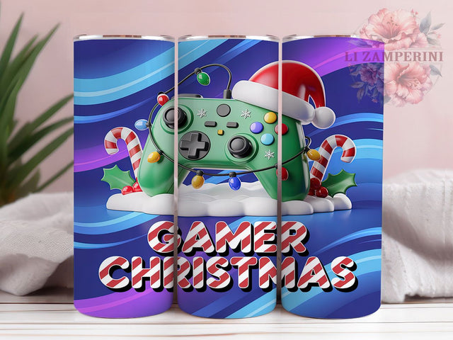 Gamer Video Game Christmas Tumbler, Video Game Holiday Wrap, Festive Gaming Sublimation, Christmas Gamer Cup, 20Oz Skinny Tumbler Wrap, Holiday Controller Mug, Pixel Christmas Design Sublimation Li Zamperini 