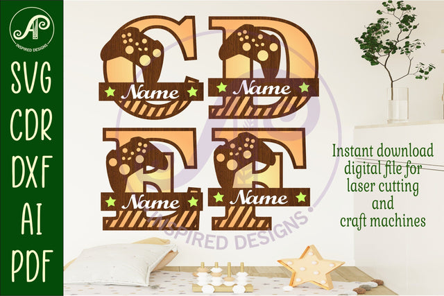 Gamer X monogram letter bundle Name signs SVG SVG APInspireddesigns 