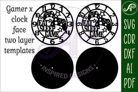 Gamer X wall clock laser cut files, SVG file. vector SVG APInspireddesigns 