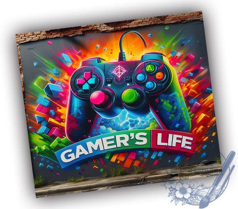 Gamer's Life 20oz Skinny Tumbler, Controller Gamer Tumbler Png, Straight & Tapered Tumbler Wrap, Instant Digital Download Sublimation ToriDesigns 