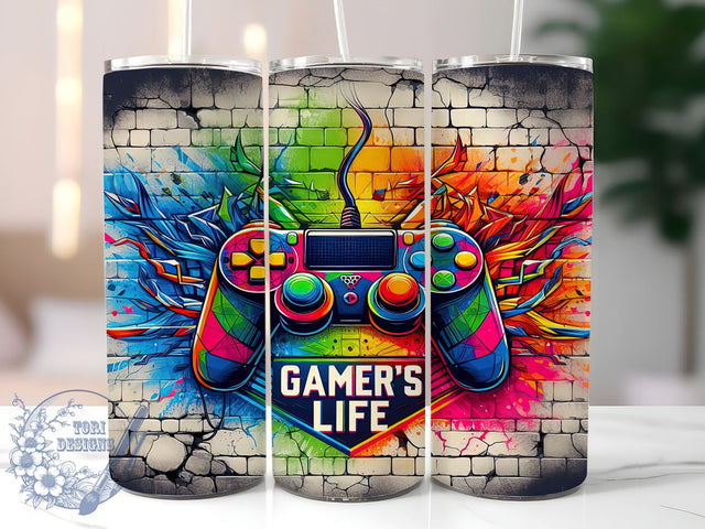 Gamer's Life 20oz Skinny Tumbler, Controller Gamer Tumbler Png, Straight & Tapered Tumbler Wrap, Instant Digital Download Sublimation ToriDesigns 