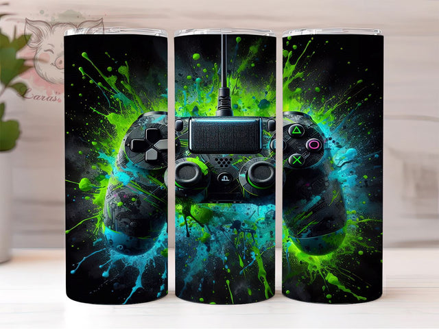 Gaming 20 oz Skinny Tumbler Sublimation Design, Straight & Tapered Tumbler Png, Neon Gamer Tumbler Png, Digital Download PNG Sublimation Lara' s Designs 