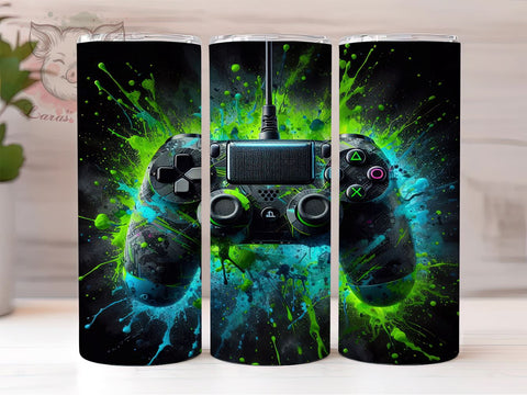 Gaming 20 oz Skinny Tumbler Sublimation Design, Straight & Tapered Tumbler Png, Neon Gamer Tumbler Png, Digital Download PNG Sublimation Lara' s Designs 