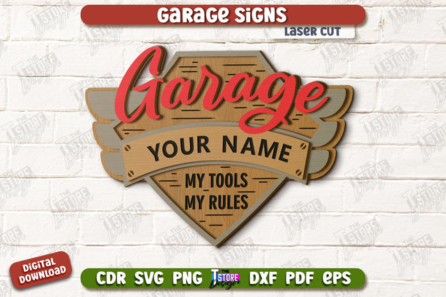 Garage Sign | Personalized Design | Mechanic Wall Sign | Man Cave | CNC File SVG The T Store Design 