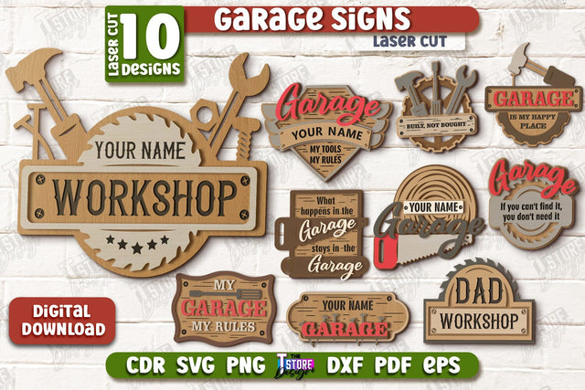 Garage Signs Bundle| Personalized Design | Mechanic Wall Sign | Man Cave | CNC Files SVG The T Store Design 