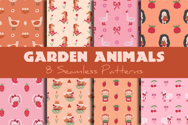 Garden Animals Seamless Patterns & Digital Papers Digital Pattern Rin Green 