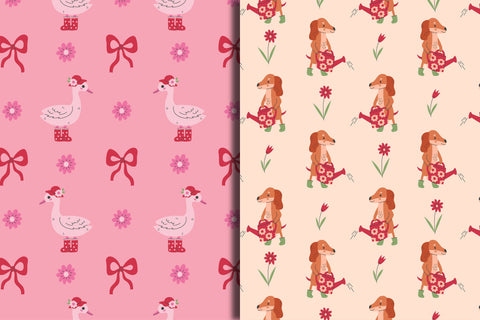 Garden Animals Seamless Patterns & Digital Papers Digital Pattern Rin Green 