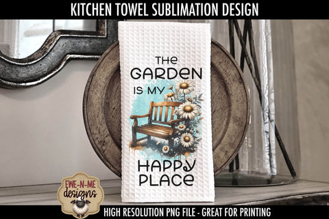 Garden Benches with Daisy - Sublimation Kitchen Towel Designs Sublimation Ewe-N-Me Designs 