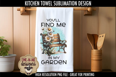 Garden Benches with Daisy - Sublimation Kitchen Towel Designs Sublimation Ewe-N-Me Designs 