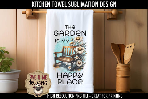 Garden Benches with Daisy - Sublimation Kitchen Towel Designs Sublimation Ewe-N-Me Designs 