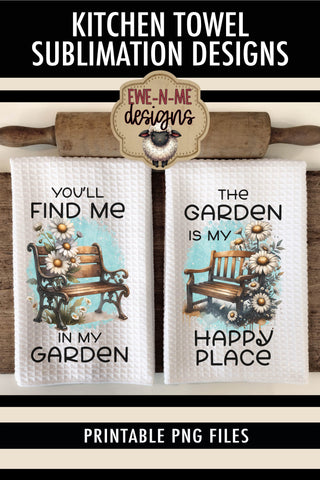 Garden Benches with Daisy - Sublimation Kitchen Towel Designs Sublimation Ewe-N-Me Designs 