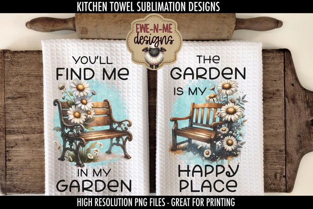 Garden Benches with Daisy - Sublimation Kitchen Towel Designs Sublimation Ewe-N-Me Designs 