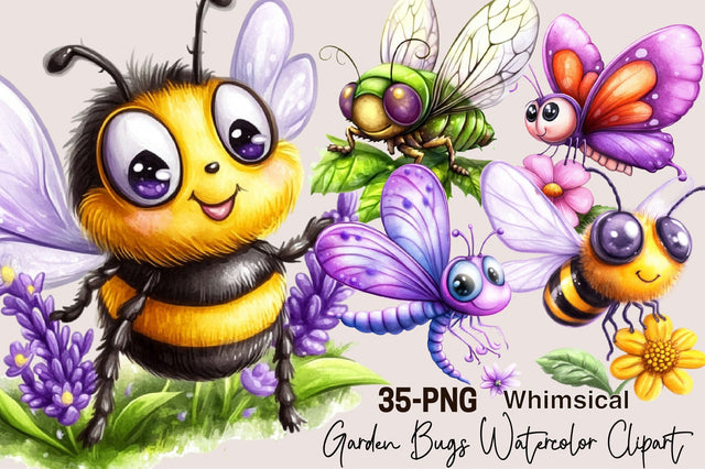 Garden Bugs Watercolor Clipart Bundle Sublimation SVGArt 