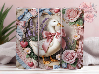 Garden Duck Romance 20oz Tumbler, Garden Theme, Duck Motif, Romantic Charm, Rustic Style, Whimsical Design, Skinny Tumbler, Sublimation PNG Sublimation Li Zamperini 
