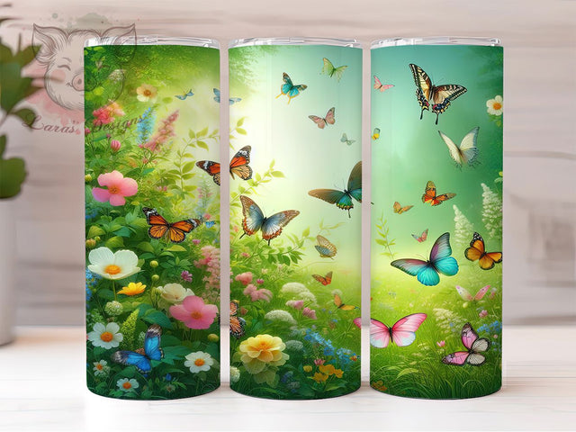 Garden Floral Butterfly Tumbler, Garden Theme, Floral Design, Nature Style, Elegant Pattern, 20Oz Tumbler, Sublimation Wrap Sublimation Lara' s Designs 
