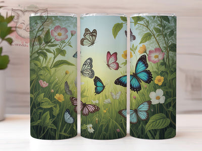 Garden Floral Butterfly Tumbler, Garden Theme, Floral Design, Nature Style, Elegant Pattern, 20Oz Tumbler, Sublimation Wrap Sublimation Lara' s Designs 