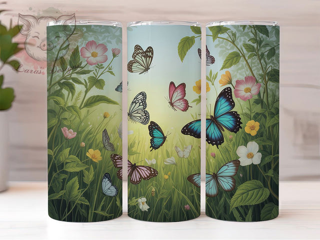 Garden Floral Butterfly Tumbler, Garden Theme, Floral Design, Nature Style, Elegant Pattern, 20Oz Tumbler, Sublimation Wrap Sublimation Lara' s Designs 