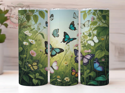 Garden Floral Butterfly Tumbler, Garden Theme, Floral Design, Nature Style, Elegant Pattern, 20Oz Tumbler, Sublimation Wrap Sublimation Lara' s Designs 