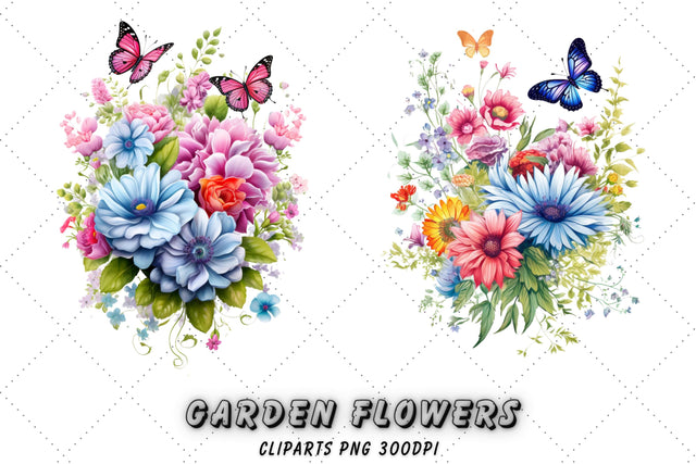 Garden Flowers Clipart, Watercolor Flowers PNG, Commercial Use Clipart Sublimation FloridPrintables 