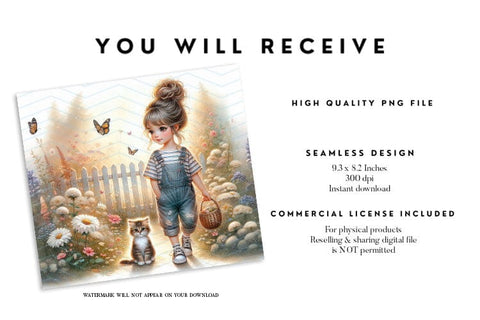 Garden Girl and Kitten Tumbler Sublimation Design Sublimation BijouBay 