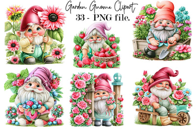 Garden Gnome Clipart PNG Bundle Sublimation SVGArt 