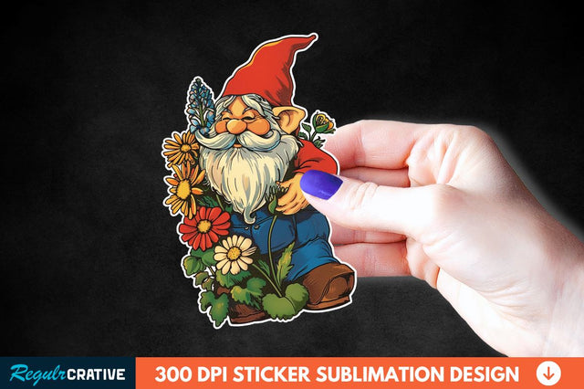 Garden Gnome With Flowers Sticker Clipart Sublimation Regulrcrative 
