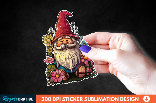 Garden Gnome With Flowers Sticker Clipart Sublimation Regulrcrative 