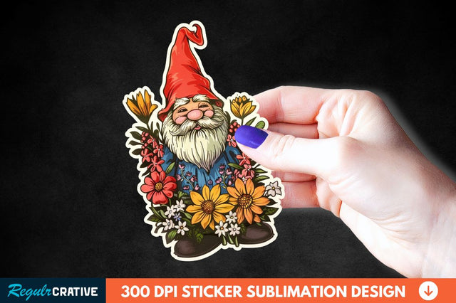 Garden Gnome With Flowers Sticker Clipart Sublimation Regulrcrative 