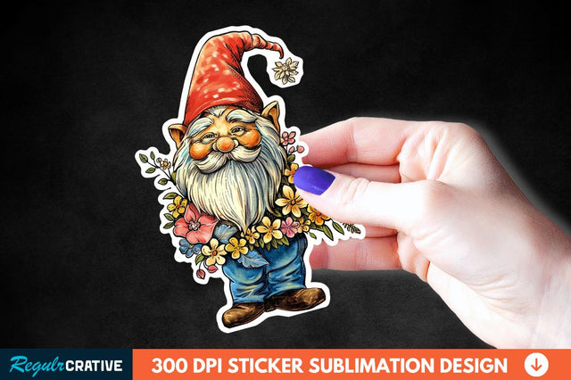 Garden Gnome With Flowers Sticker Clipart Sublimation Regulrcrative 