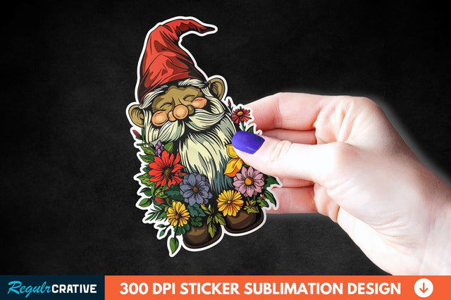 Garden Gnome With Flowers Sticker Clipart Sublimation Regulrcrative 