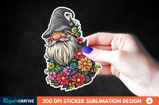 Garden Gnome With Flowers Sticker Clipart Sublimation Regulrcrative 