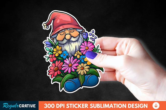 Garden Gnome With Flowers Sticker Clipart Sublimation Regulrcrative 
