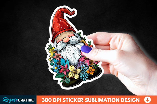 Garden Gnome With Flowers Sticker Clipart Sublimation Regulrcrative 