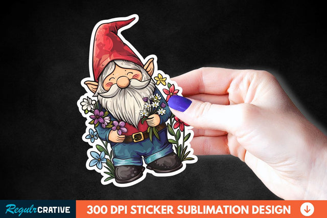 Garden Gnome With Flowers Sticker Clipart Sublimation Regulrcrative 