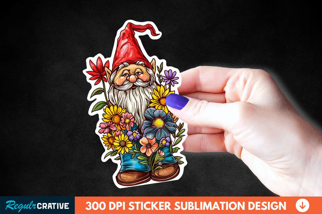 Garden Gnome With Flowers Sticker Clipart Sublimation Regulrcrative 