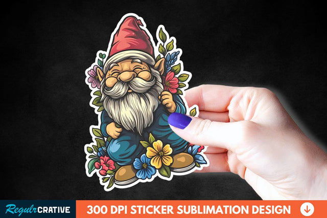 Garden Gnome With Flowers Sticker Clipart Sublimation Regulrcrative 