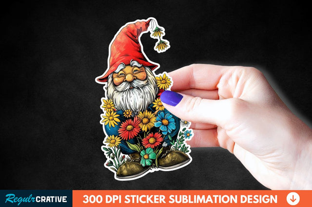 Garden Gnome With Flowers Sticker Clipart Sublimation Regulrcrative 