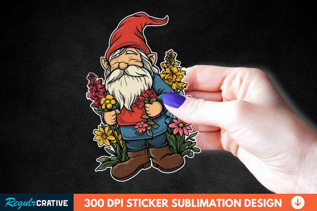 Garden Gnome With Flowers Sticker Clipart Sublimation Regulrcrative 