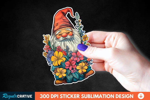Garden Gnome With Flowers Sticker Clipart Sublimation Regulrcrative 