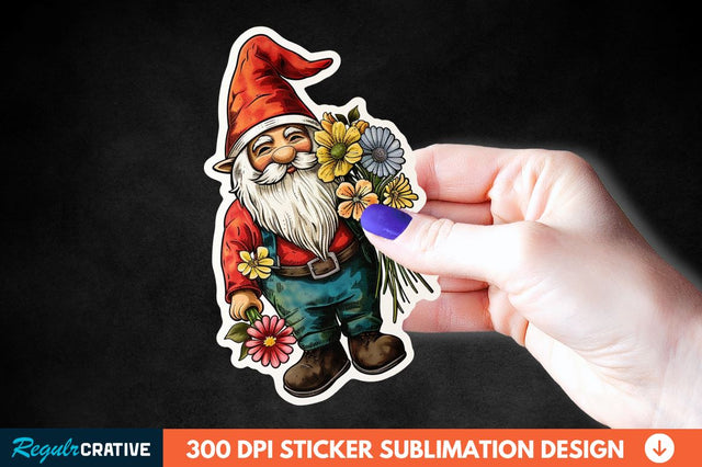 Garden Gnome With Flowers Sticker Clipart Sublimation Regulrcrative 