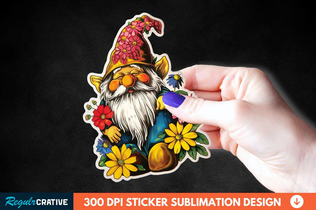 Garden Gnome With Flowers Sticker Clipart Sublimation Regulrcrative 